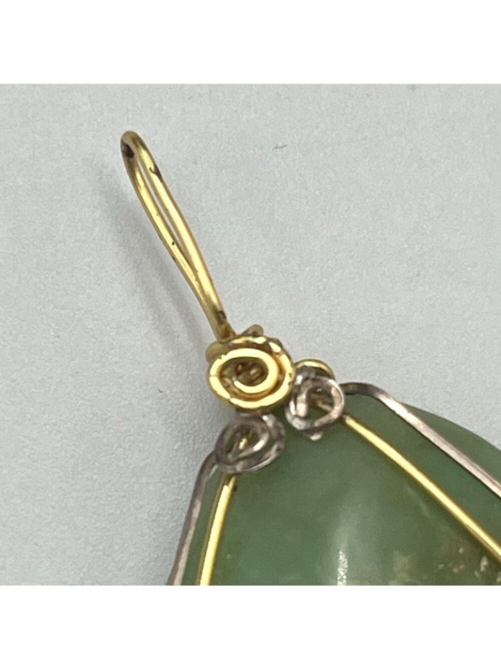 Large Green Stone Gold Tone Wire Wrapped Pendant Artisan Statement Bohemian 2.5" - Picture 8 of 10